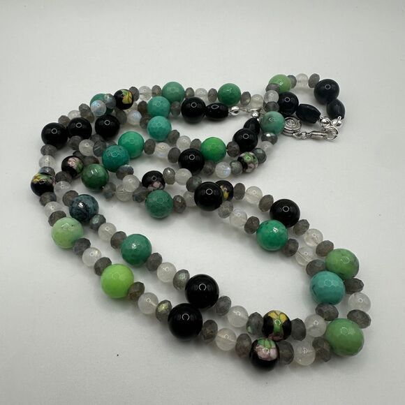 20" Double stranded stone, ceramic and cloisonné beaded necklace! - Picture 3 of 14